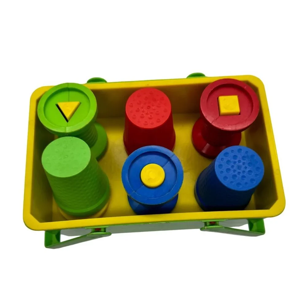 Vintage A Child Guidance Toy Sewing Basket Shape Sorter Box With Colorful Pieces